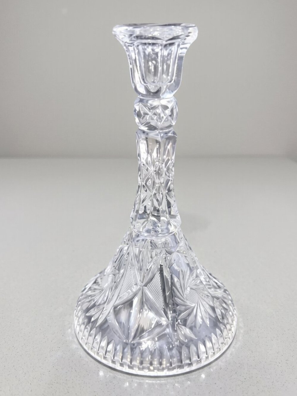 VTG Cut Crystal Candlestick Holder – Starburst Floral Pattern –DePlomb Glass